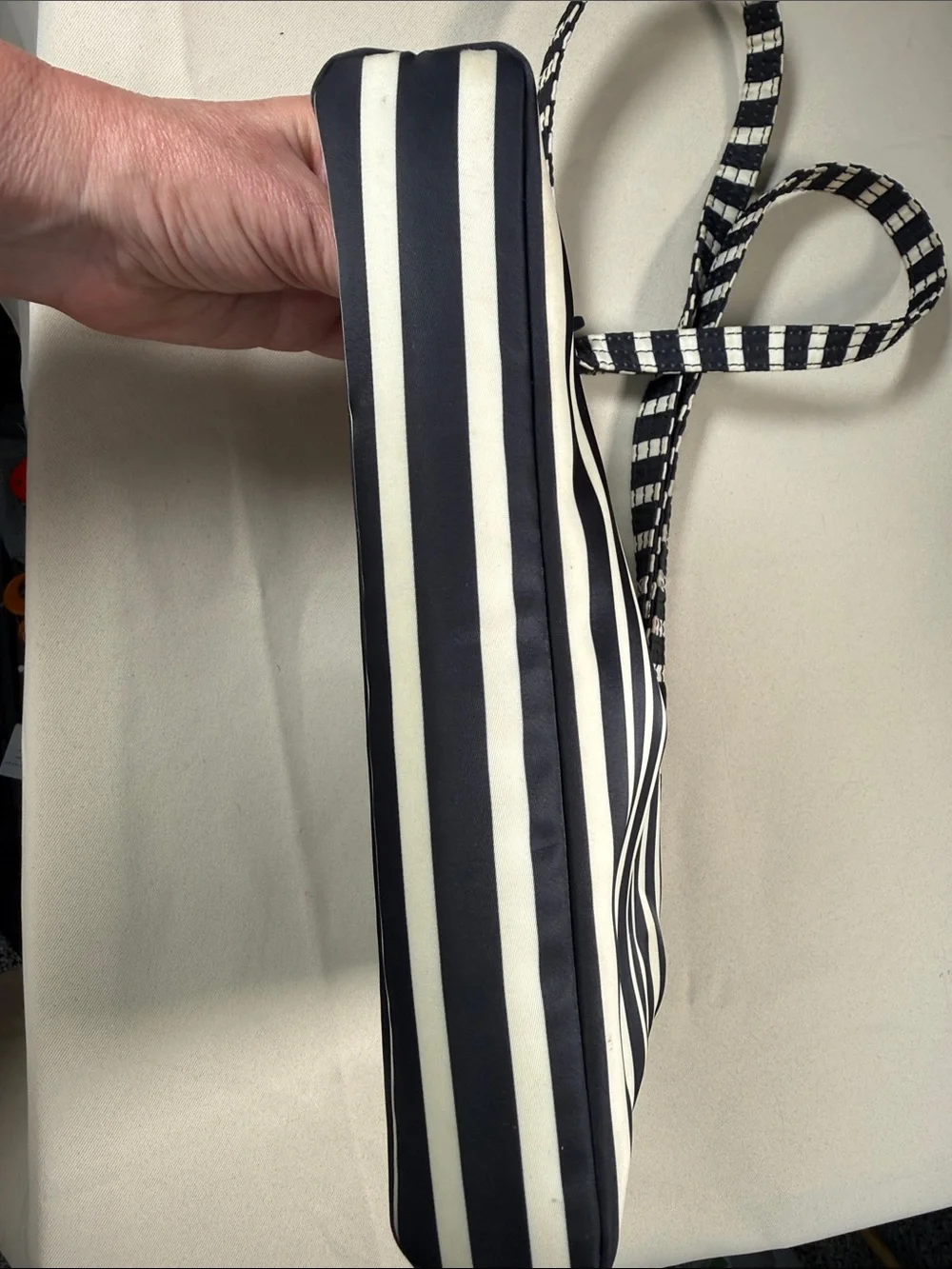 Kate Spade Striped Nylon Crossbody Bag Black White Nautical Flatiron Cammy‎
